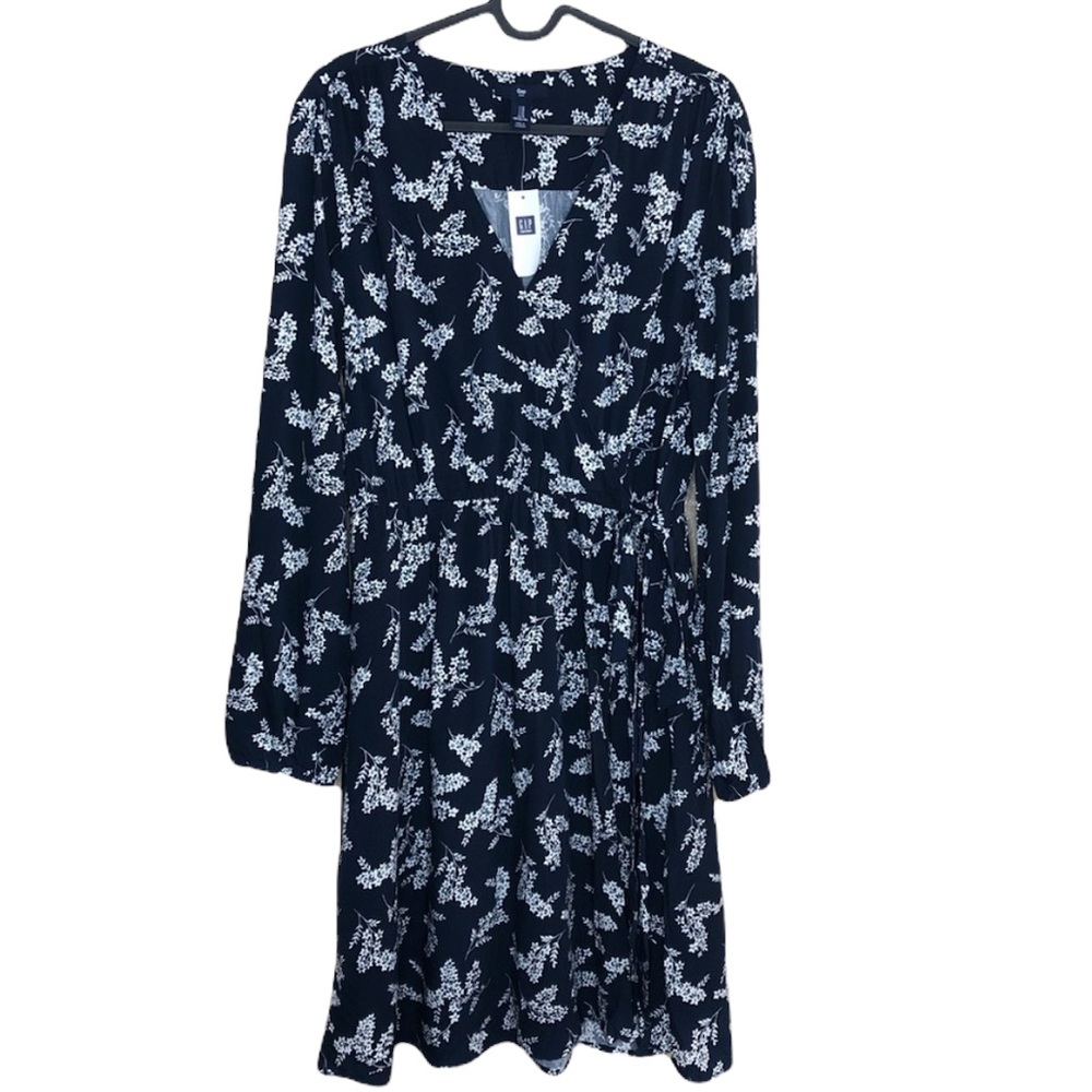 NWT GAP Navy & White Floral Wrap Dress